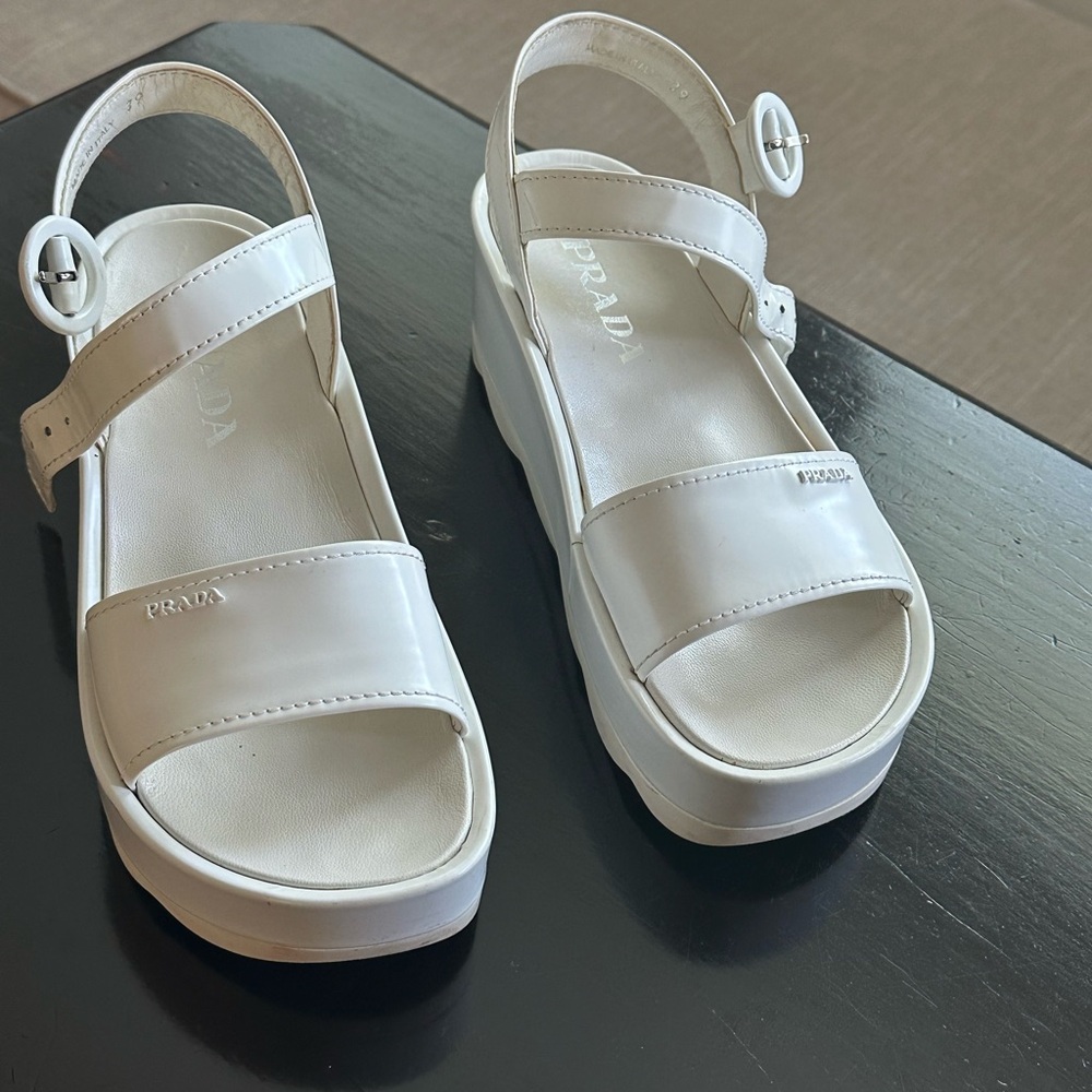 Prada White Platform Sandals with Chunky Sole